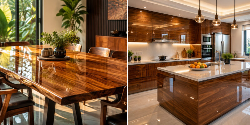Wood coating resin application to protect wood surfaces